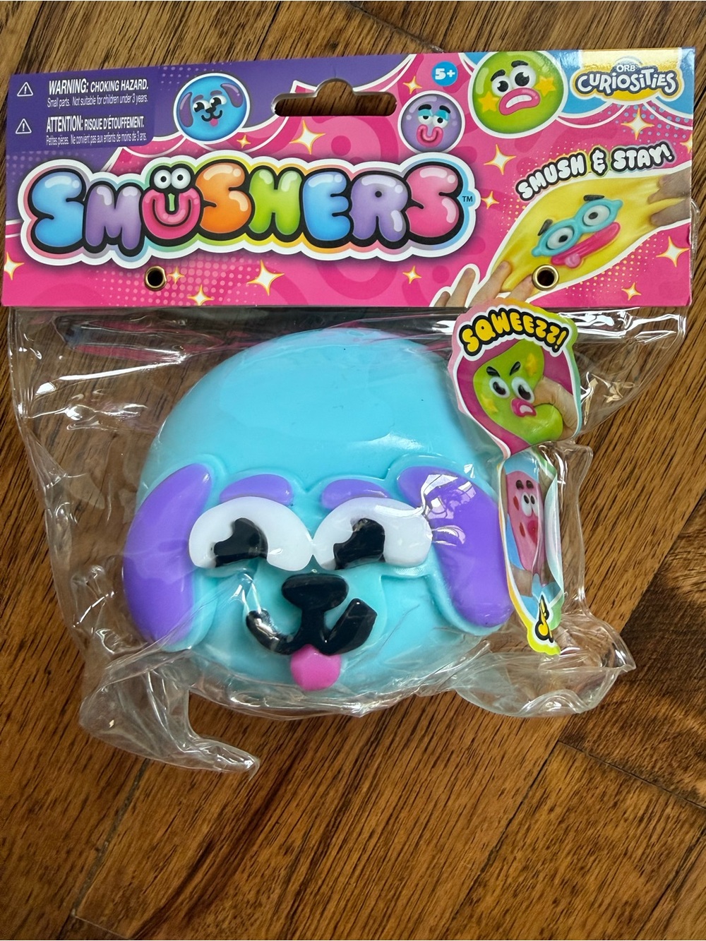 ORB Toys - Smushers Squishy Plush Toy - Blue & Purple Puppy Face - NEW